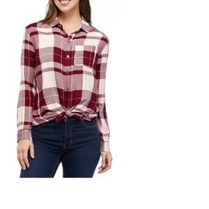 True Craft Women Top Boyfriend Button Down Shirt Plaid Long Sleeve NWT